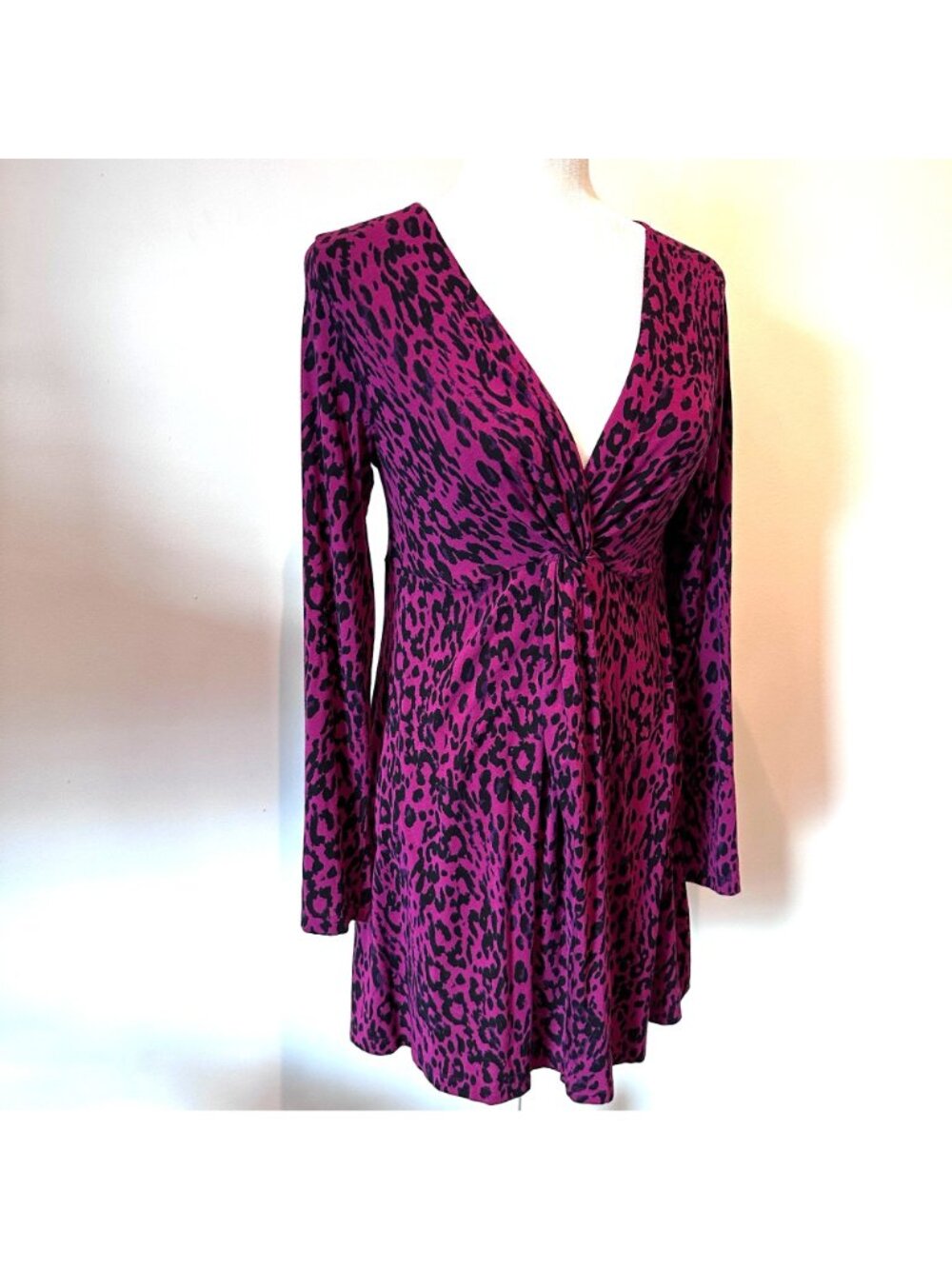 Soma Luxuriously Soft Pink & Black Leopard Print Long Sleeve Dress Medium - Picture 3 of 7